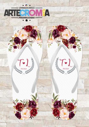 Chinelo personalizado casamento com flores rosa e marsala – MDL 211 |  Artecromia Lembrancinhas Personalizadas