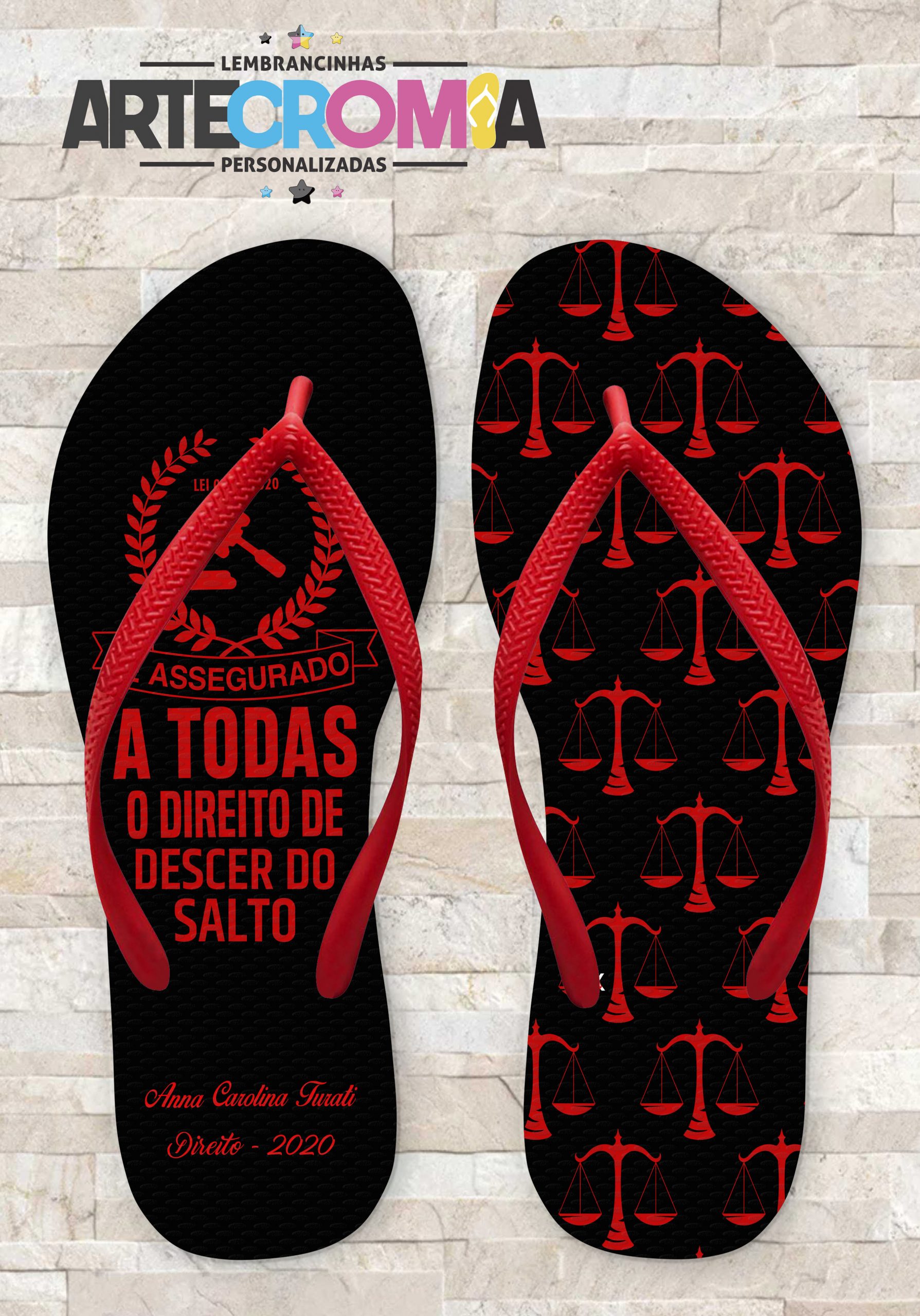 Chinelo Personalizado Formatura De Direito Balança De Direito Vermelha Fundo Preto Mdl 028