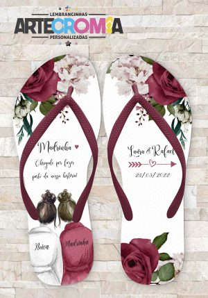 Sandália de casamento noiva e madrinha com flores marsala – MDL 055 |  Artecromia Lembrancinhas Personalizadas